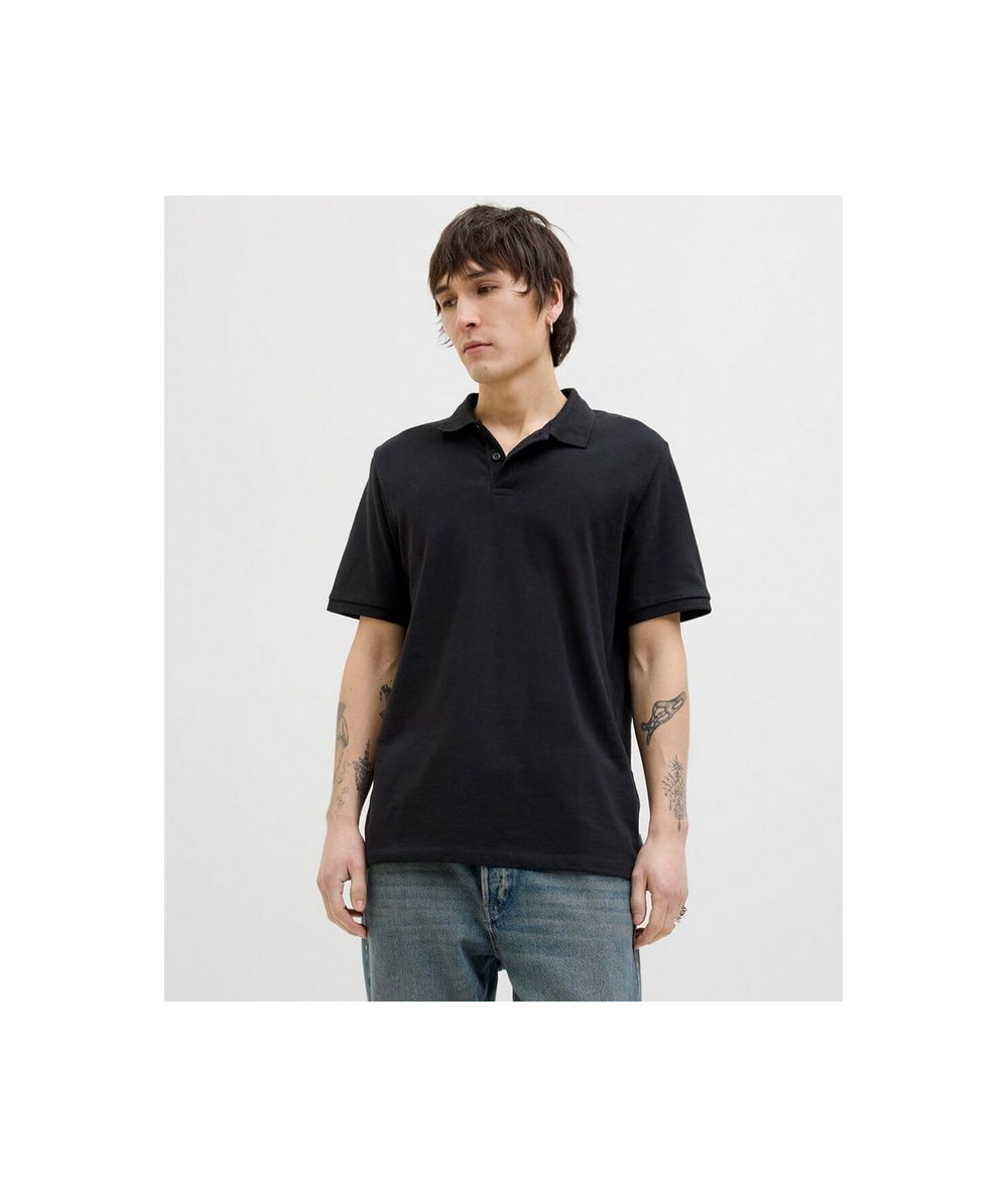 Polo Negro liso de manga corta para hombre con corte regular