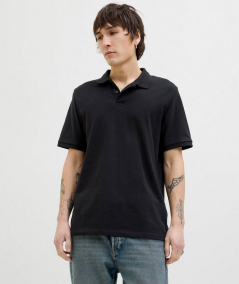 Polo Negro liso de manga corta para hombre con corte regular