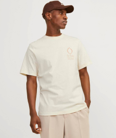 Camiseta de manga corta con estampado y cuello redondo para hombre color crema
