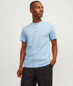 Camiseta cuello grandad en tejido jersey cepillado,  color azúl