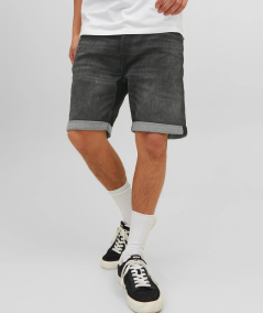 Short denim gris oscuro con dobladillo vuelto para caballero