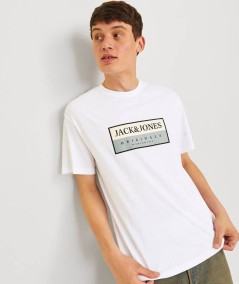 Camiseta blanca Jack & Jones de algodón con corte regular y cuello redondo