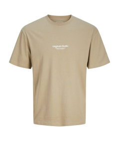 Camiseta Jack & Jones color tosta de algodón con estampado en relieve y ajuste relaxed fit para mayor comodidad