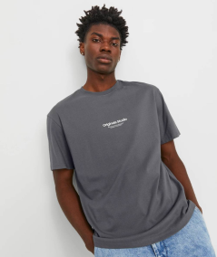 Camiseta de manga corta Jack & Jones en color marengo, con diseño en relieve y tejido de jersey suave