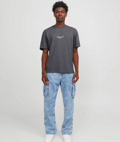 Camiseta casual para hombre Jack & Jones marengo, fabricada en algodón y con cuello redondo clásico