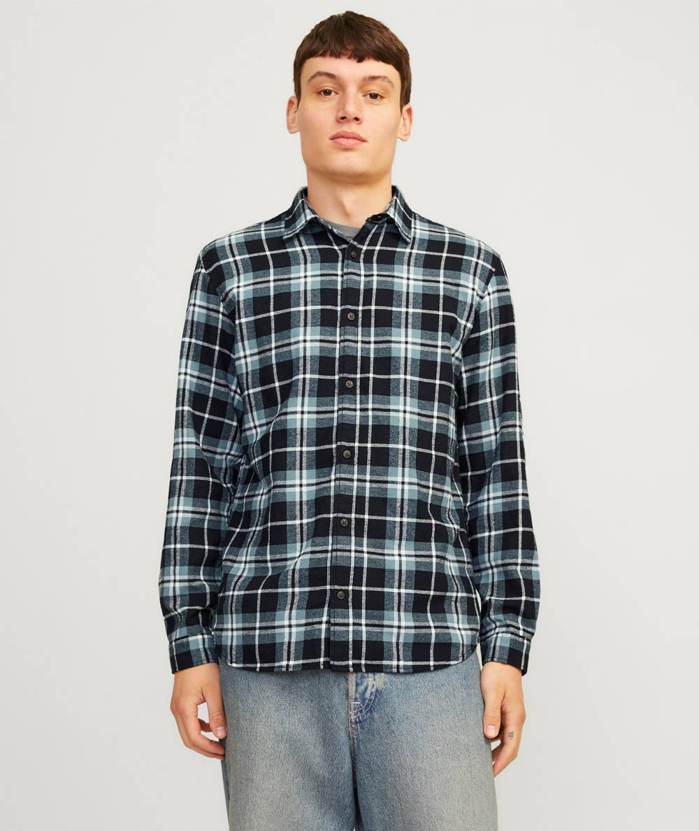 Camisa a cuadros azul Jack & Jones con corte slim fit y tejido twill de alta calidad