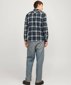 Camisa de manga larga Jack & Jones en color azul con estampado a cuadros y cuello clásico