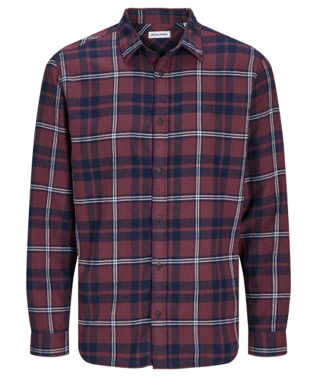 Camisa de hombre Jack & Jones en granate, corte ajustado y diseño atemporal para cualquier ocasión