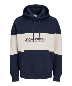 Sudadera con capucha azul Jack & Jones, confeccionada en tejido sin cepillar, perfecta para looks informales y relajados