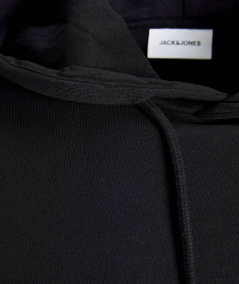 Sudadera negra con capucha ajustable Jack & Jones, con estampado de logo frontal y puños acanalados para un ajuste perfecto