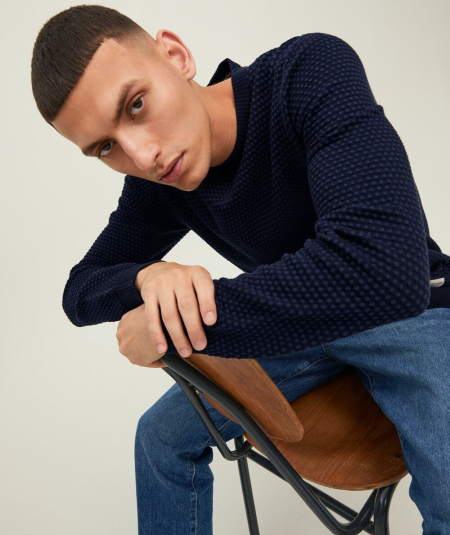 Jersey de punto azul marino para hombre con textura