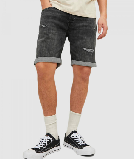 Short denim gris oscuro con dobladillo vuelto para caballero
