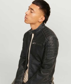 Cazadora negra para hombre con cuello tipo biker