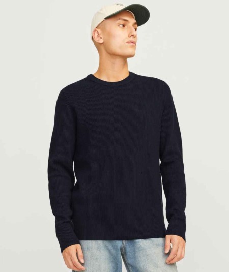 Jersey de punto plano con cuello redondo para hombre
