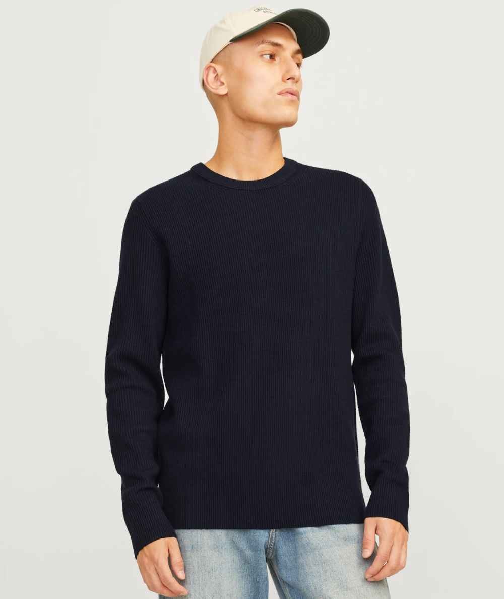 Jersey de punto plano con cuello redondo para hombre