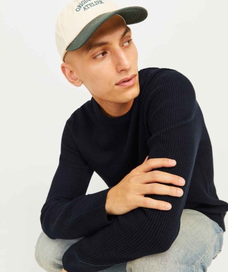 Jersey de punto plano con cuello redondo para hombre