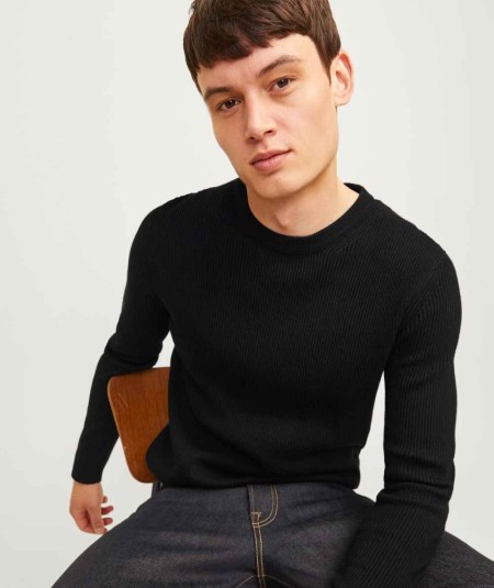 Jersey de punto plano con cuello redondo para hombre