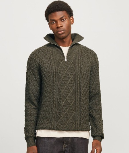 Jersey kaki de punto con cuello alto Jack & Jones