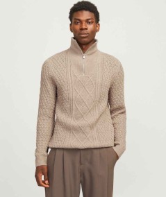 Jersey tosta de punto con cuello alto Jack & Jones