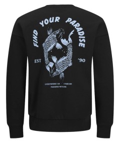 Sudadera negra con dibujo trasero original