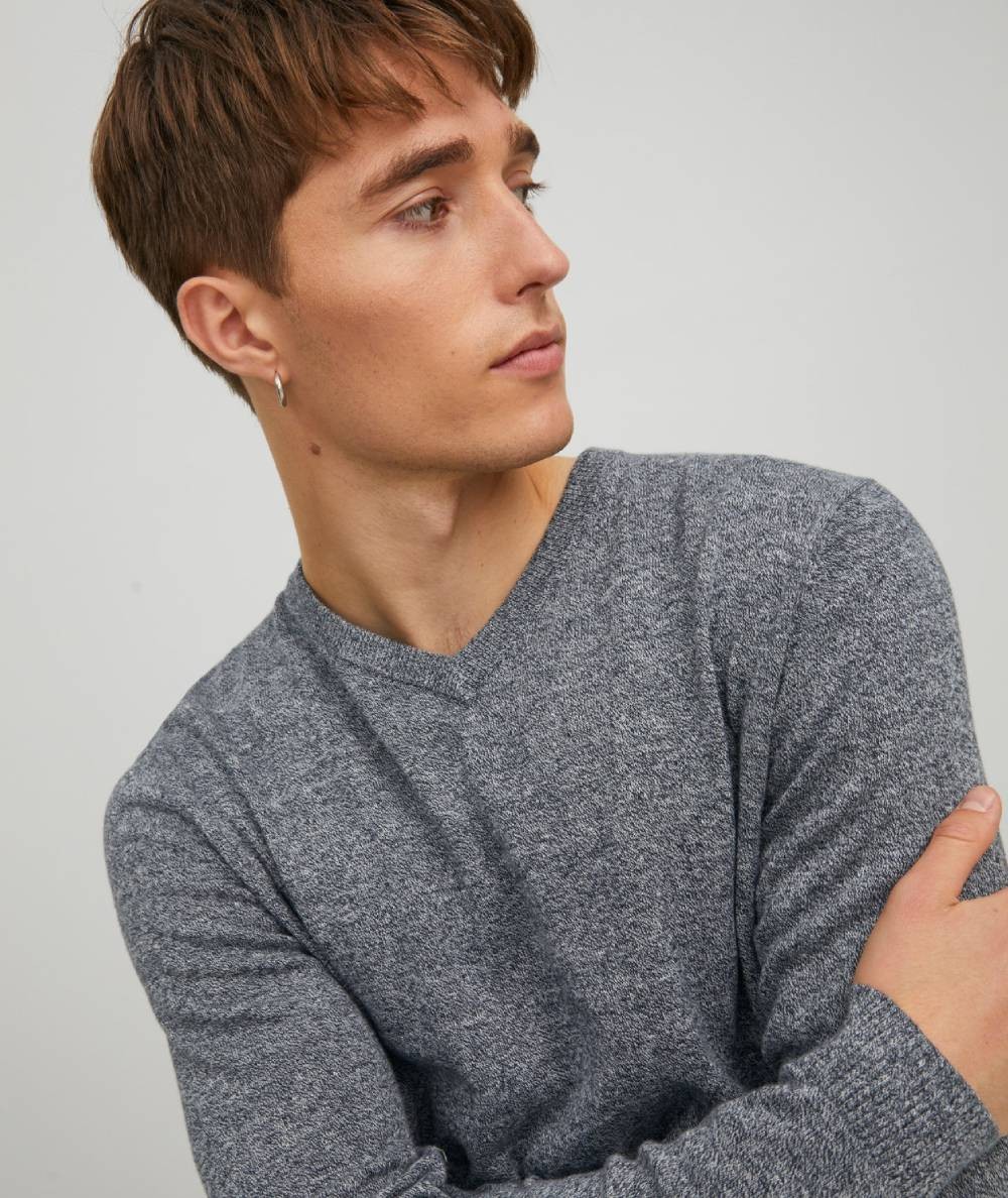 Jersey de punto marino Jack & Jones con cuello en V para hombre