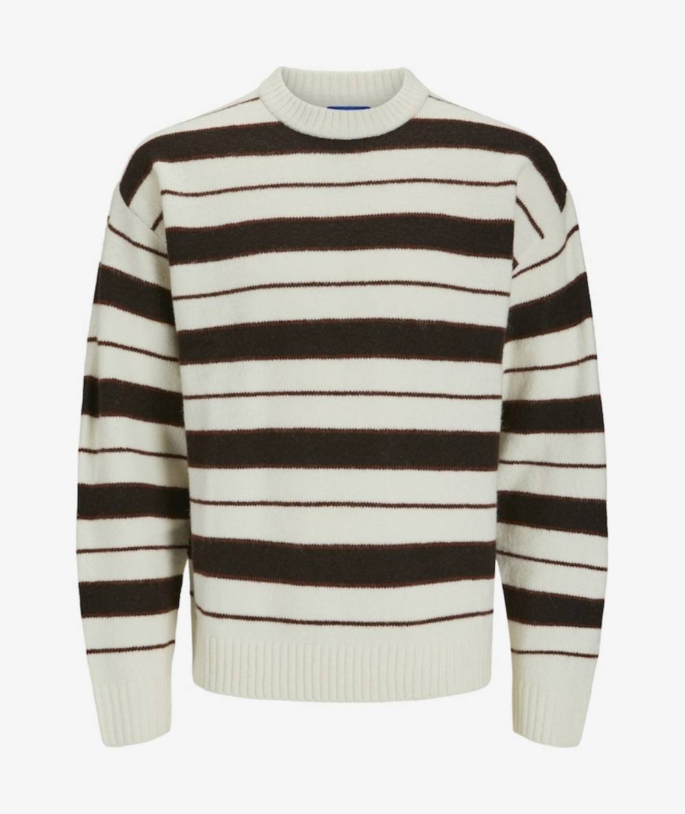 Suéter de punto a rayas para hombre Jack & Jones con cuello redondo y corte holgado.