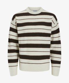 Suéter de punto a rayas para hombre Jack & Jones con cuello redondo y corte holgado.