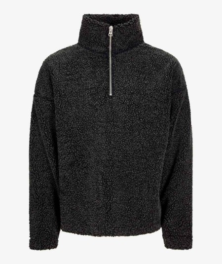 Sudadera negra oversized de polar, cálida y ligera, ideal para el frío.