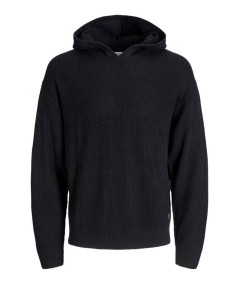 Jersey negro Jack & Jones de tejido rib, estilo minimal y versátil.