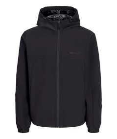 Chaqueta softshell negra Jack & Jones para hombre, resistente al agua y con capucha ajustable.