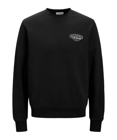 Sudadera de felpa negra Jack & Jones con cuello redondo y estampado Studio.