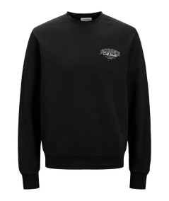 Sudadera de felpa negra Jack & Jones con cuello redondo y estampado Studio.