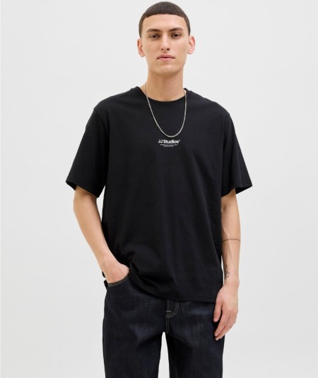 Camiseta negra Jack & Jones de algodón orgánico con corte relaxed para hombre