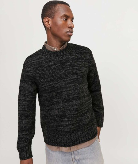 Jersey Jack & Jones negro de hombre con diseño clásico de punto