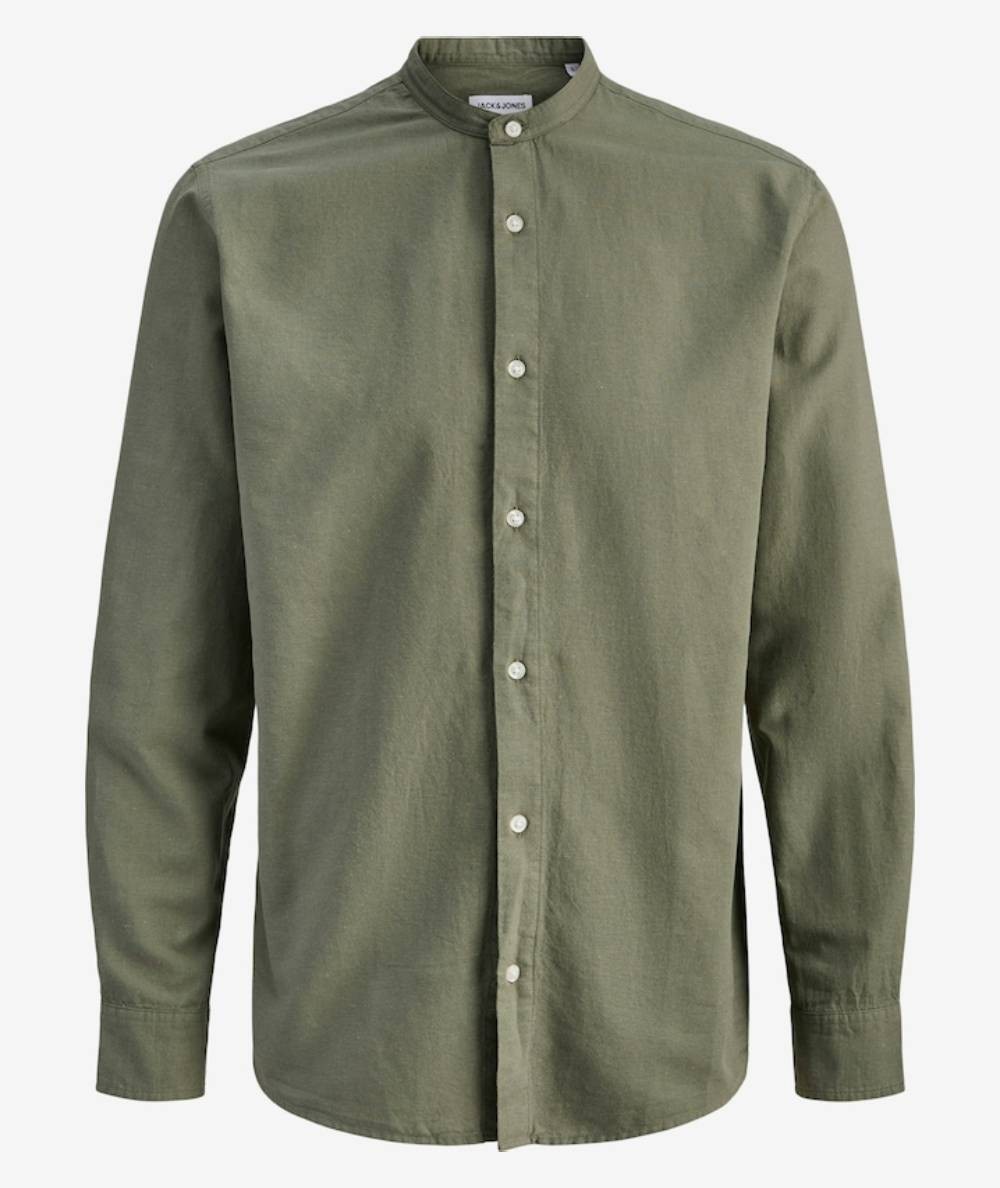 Camisa verde oliva Jack & Jones con cuello Mao y manga larga
