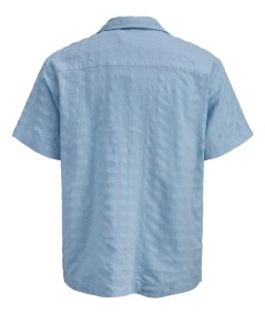 Camisa azul masculina tejido jacquard resistente a arrugas