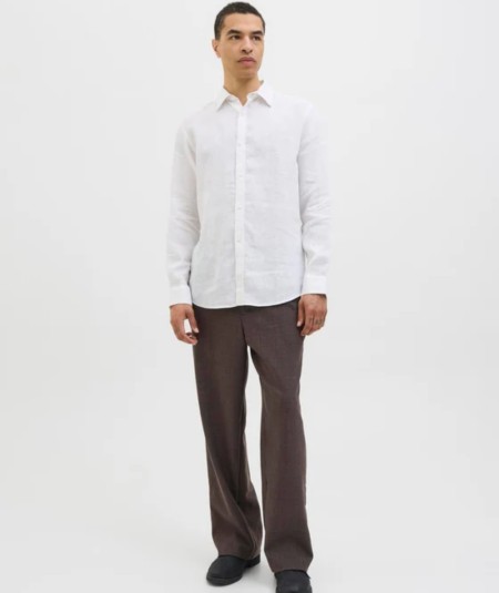 Camisa básica de lino hombre color bright white