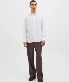 Camisa básica de lino hombre color bright white