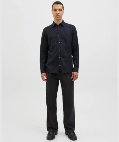 Camisa básica negra 100% lino para hombre