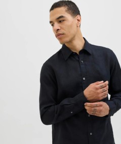 Camisa negra hombre 100% lino transpirable