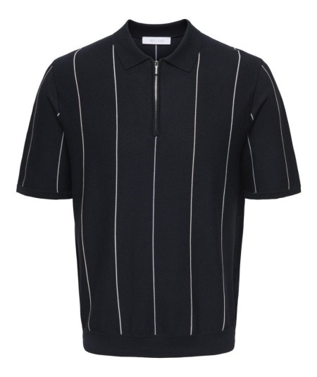 Polo Only and Sons azul marino con rayas y cremallera para hombre