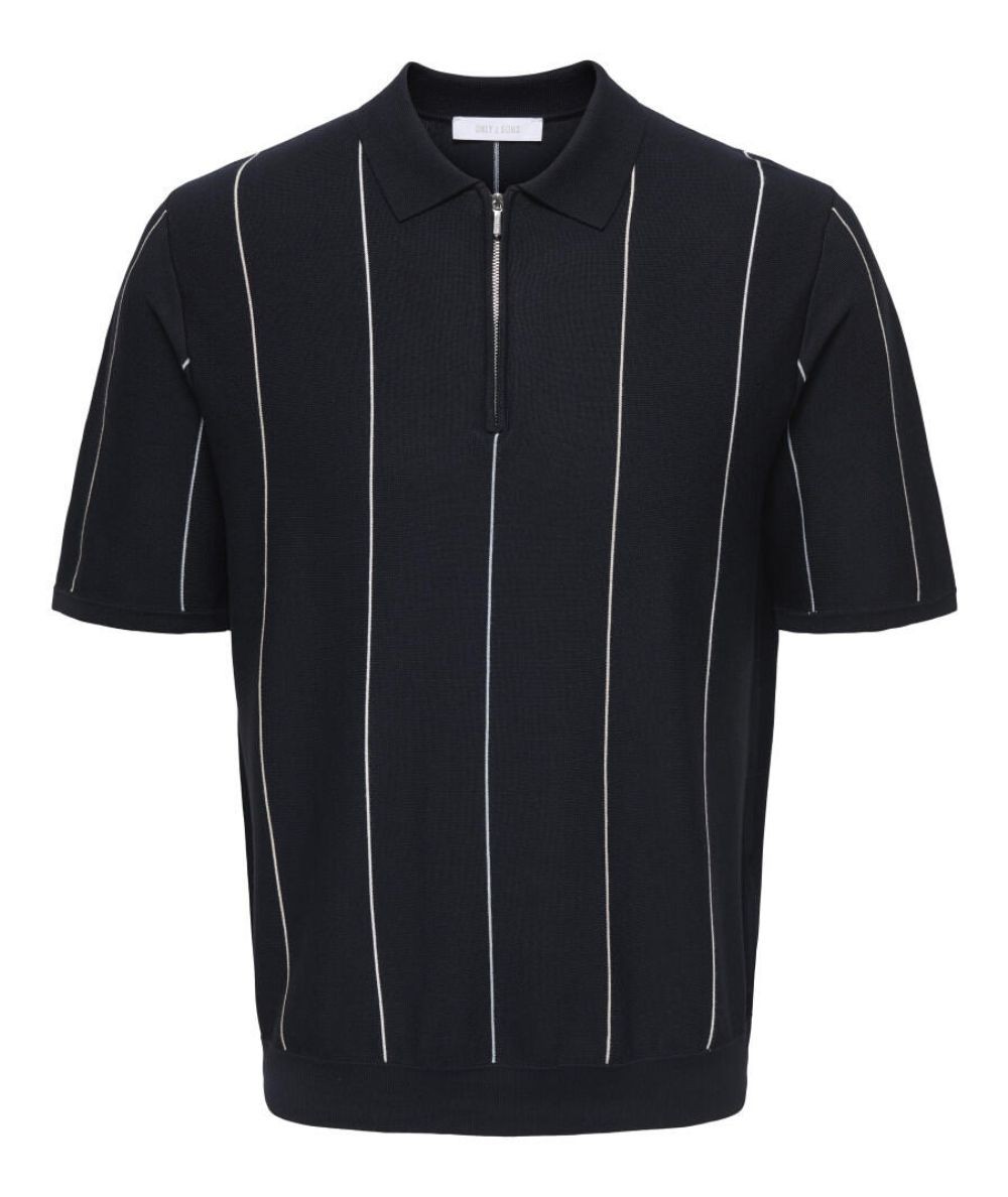Polo Only and Sons azul marino con rayas y cremallera para hombre