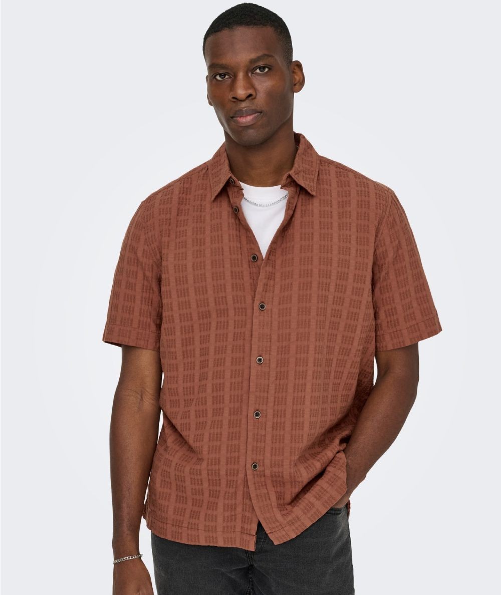 Camisa rustic para hombre manga corta 100% algodón corte regular
