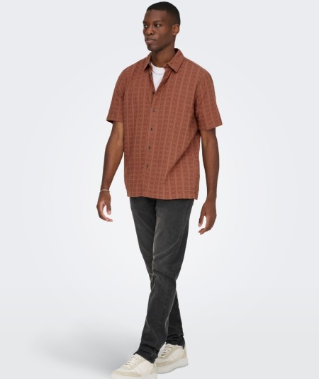 Camisa casual masculina tono rustic manga corta