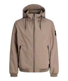 Cazadora beige masculina con capucha y cordón