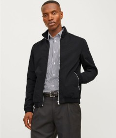 Chaqueta bomber negra para hombre con cremallera