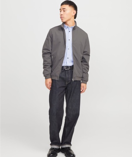 Chaqueta bomber gris para hombre con cremallera