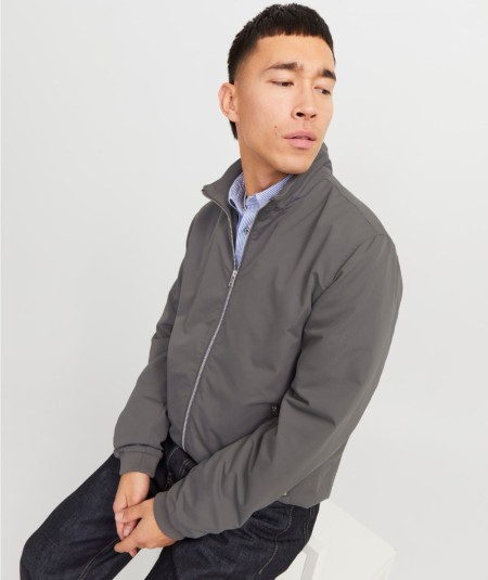 Chaqueta bomber gris para hombre con cremallera