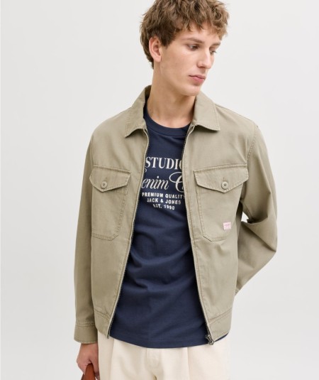 Chaqueta kaki para hombre con cuello italiano