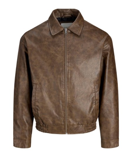 Chaqueta bomber color choco para hombre con cierre frontal